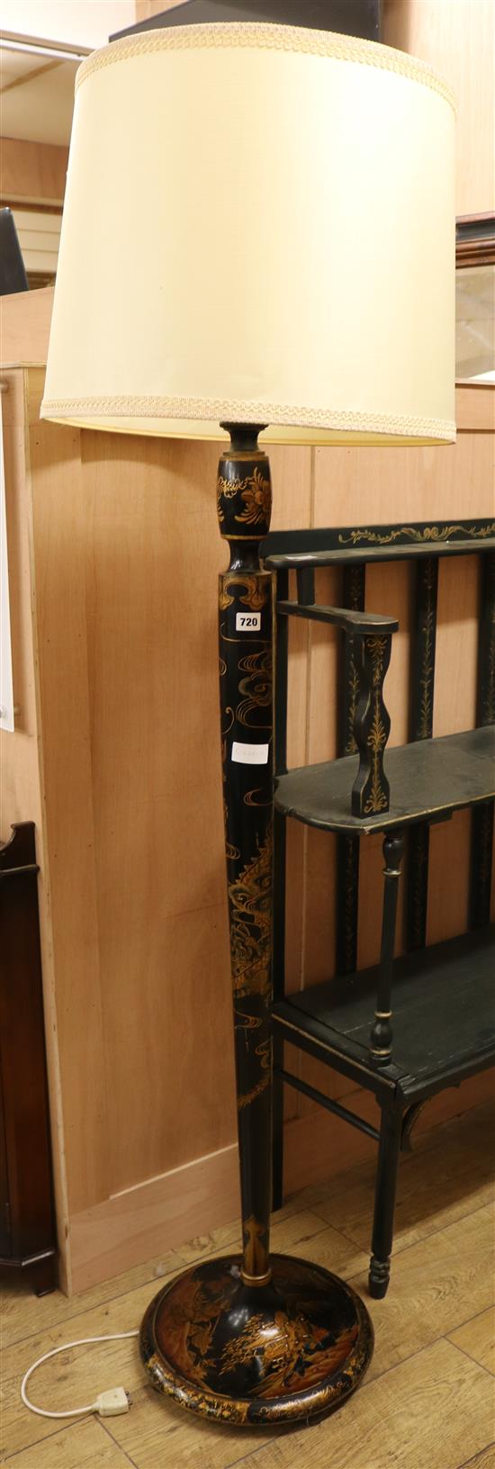 A black and gilt chinoiserie lacquered lamp standard, H.177cm